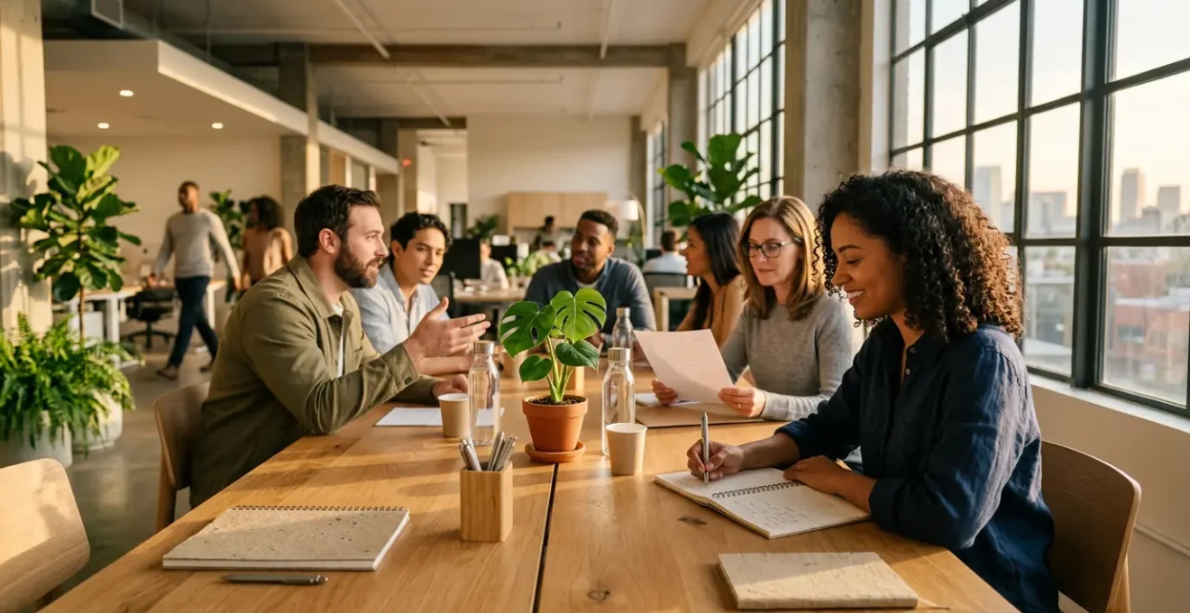 Espace de travail moderne avec fournitures de bureau écologiques en bambou et papier recyclé