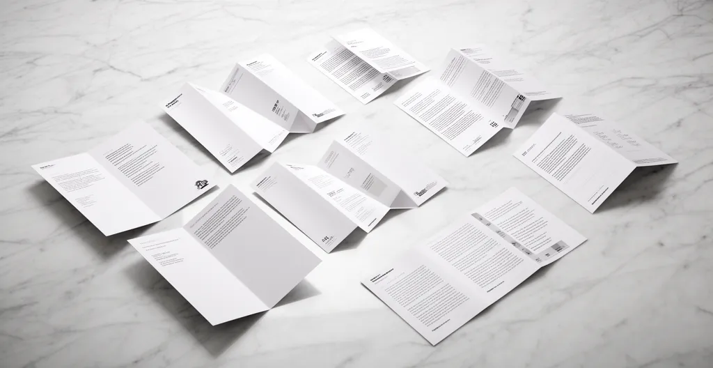 Démonstration artistique de différentes techniques de pliage sur des mailings créatifs