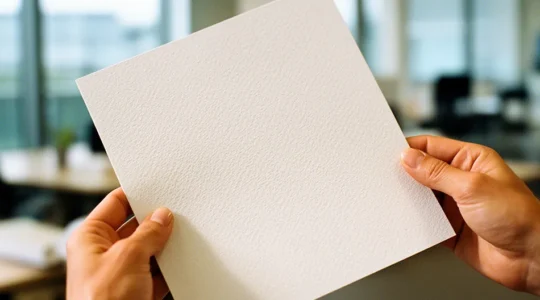 Mains d'affaires tenant un papier certifié avec symboles de durabilité en arrière-plan