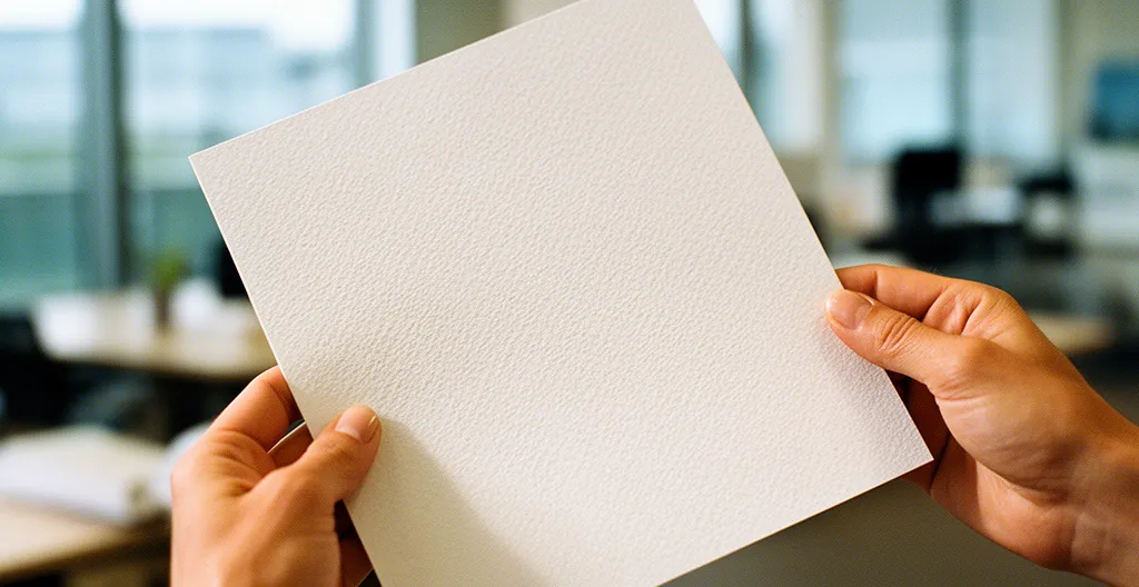 Mains d'affaires tenant un papier certifié avec symboles de durabilité en arrière-plan