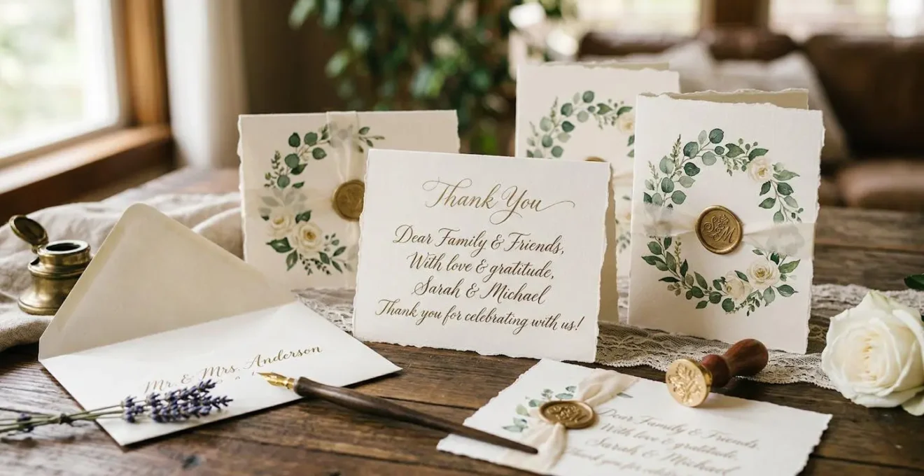 Cartes de remerciement de mariage élégantes avec calligraphie manuscrite