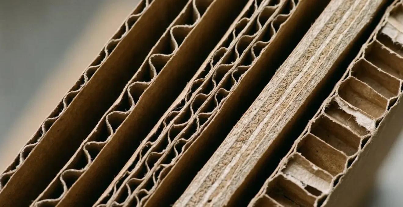 Gros plan macro sur différentes textures de carton ondulé et compact montrant les structures alvéolaires