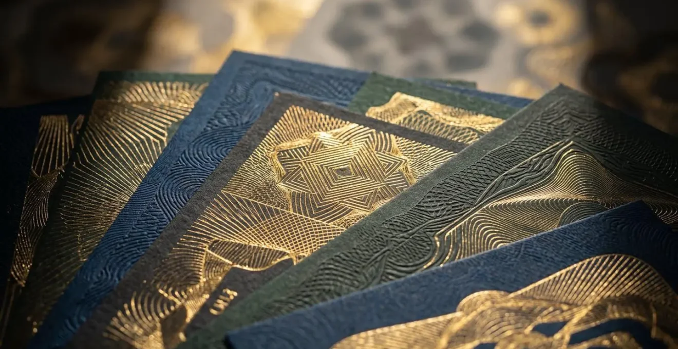 Détail artistique de dorure à chaud sur papier sécurisé avec motifs guillochés
