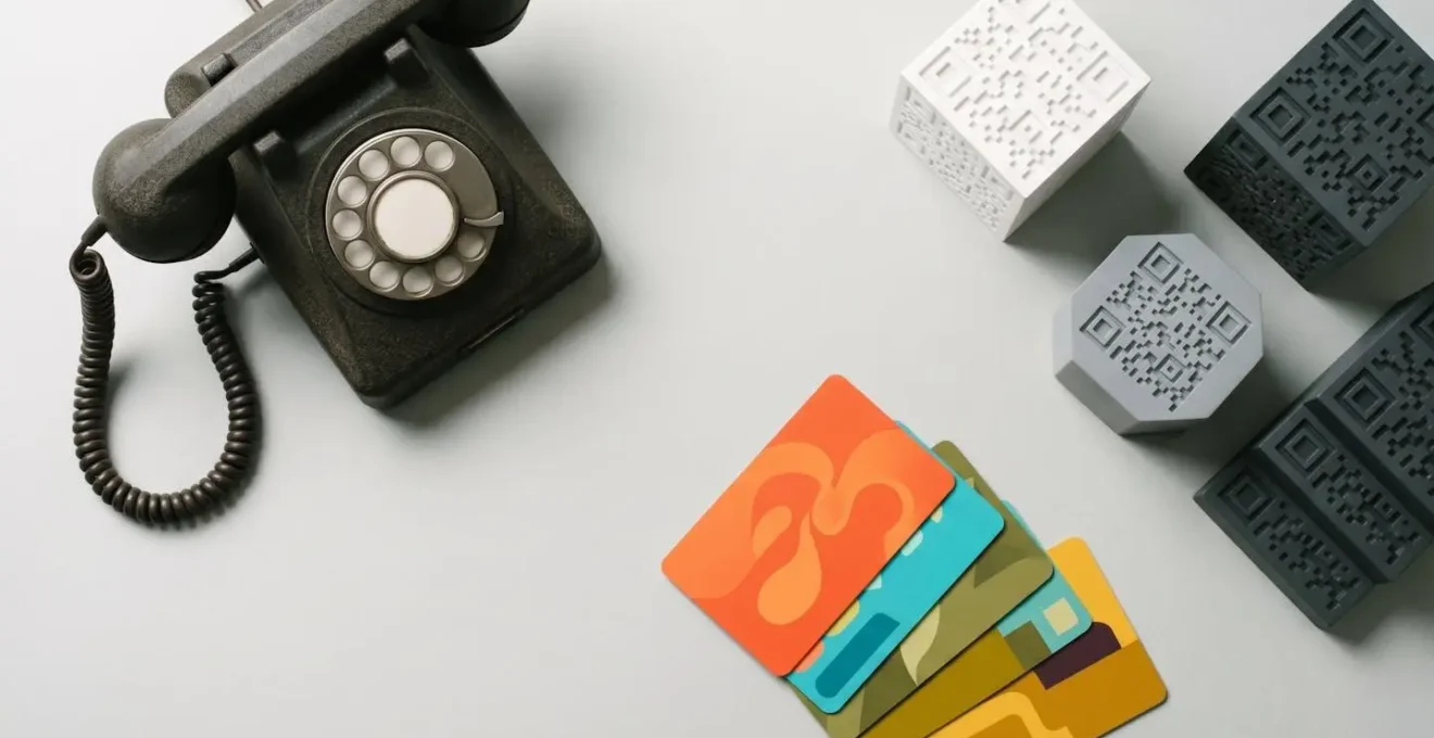 Vue aérienne minimaliste d'un bureau avec différents outils de tracking marketing disposés de manière artistique