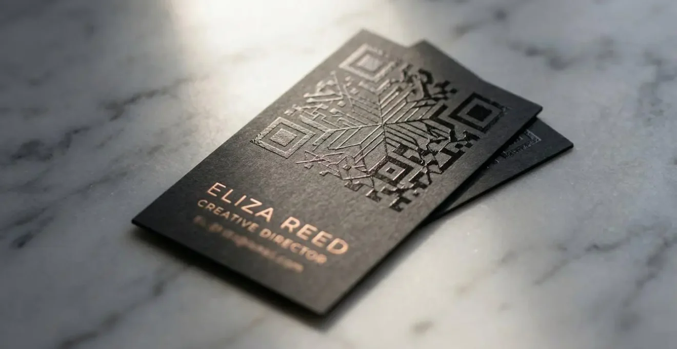 Carte de visite professionnelle avec intégration subtile d'un QR code dans le design