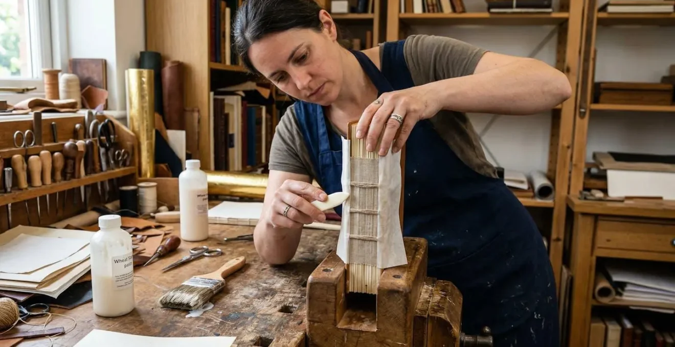 Démonstration de la technique du double encollage flexible pour reliure artisanale