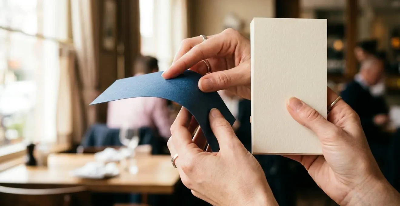 Test tactile du grammage de papier pour flyers de restaurant